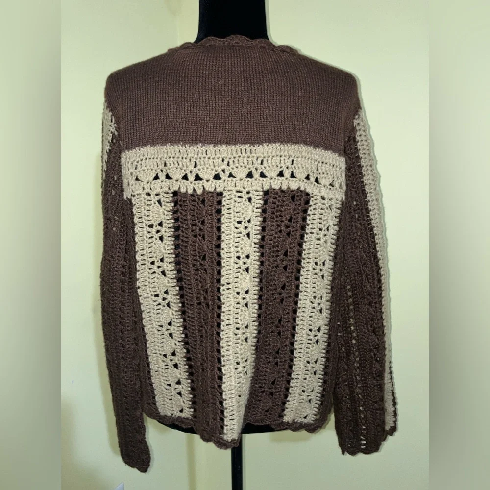 Vintage suede crochet patchwork jacket sz L large tie front boho hippie Dopamine - Picture 4 of 6